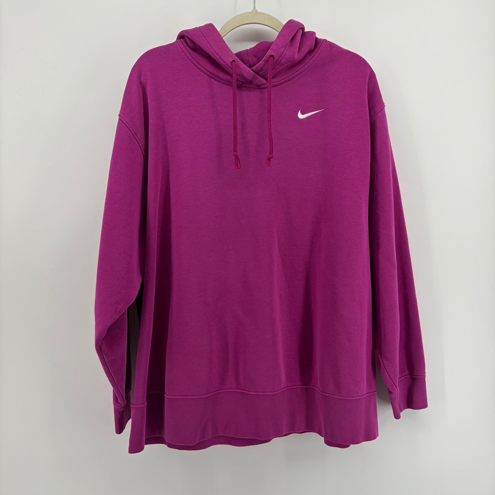 Nike Womens 1X Pink Pullover Hoodie Embroidered Swoosh Fleece Oversized Fit